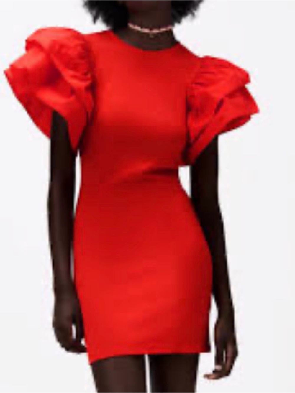 Red Puff-Sleeve Bodycon Dress - Zara Large
